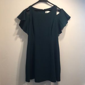 Forest green, flutter shoulder dress